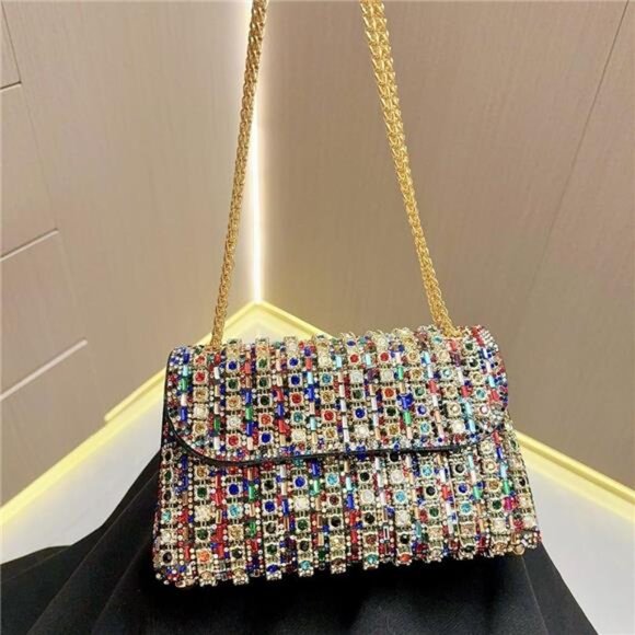 Sparkly Rhinestones Clutch Purses Crossbody Bag with Chain for Wedding Party - Picture 10 of 11